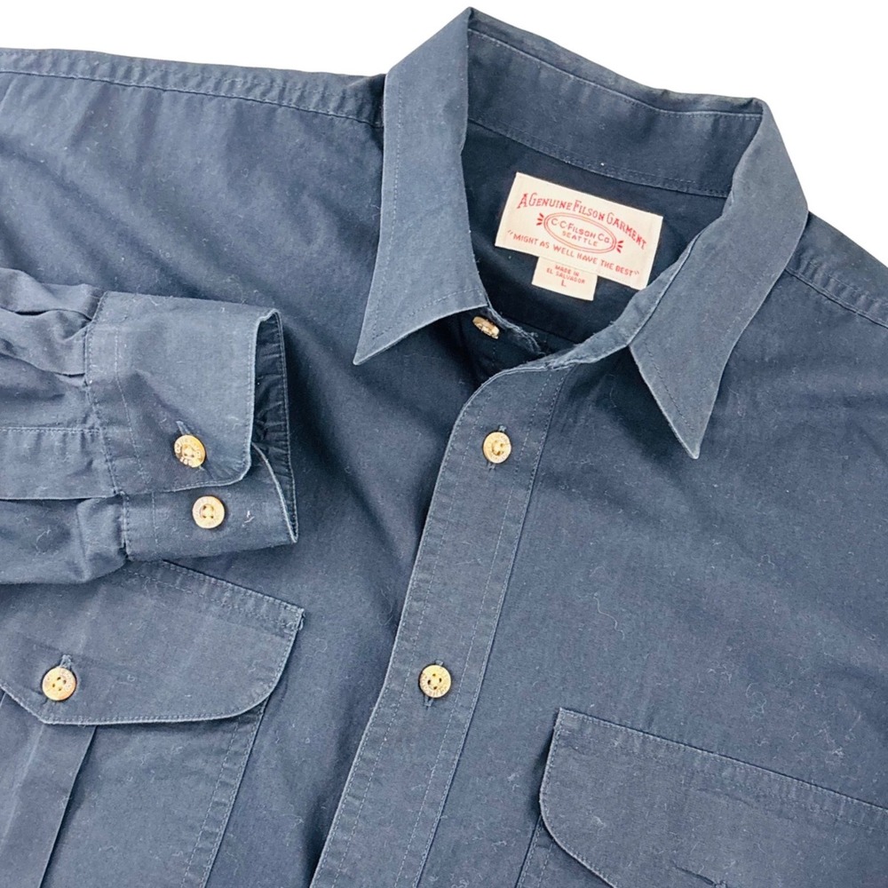 Vintage CC Filson Navy Blue Men's Large Cotton Button Down Long Sleeve Shirt
